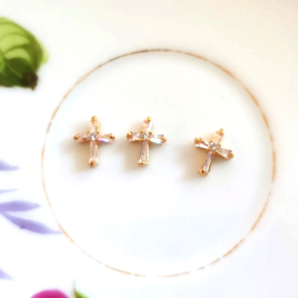 3 pieces  of Rose gold nail crosses crystal